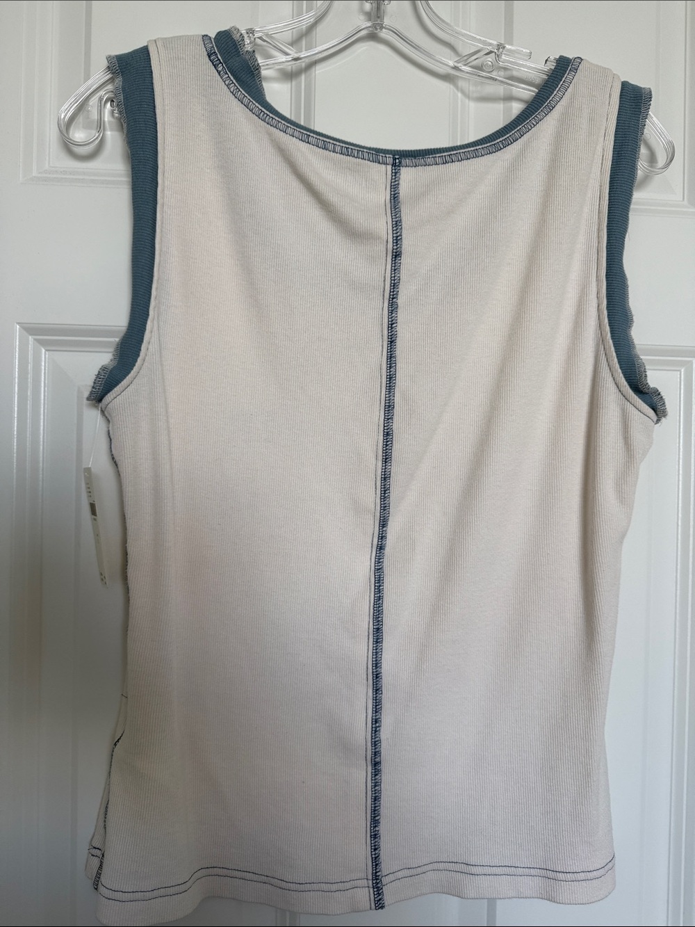 Pilcro Cream Tank Top with Blue Trim and Orange Floral Graphic - Picture 7 of 7